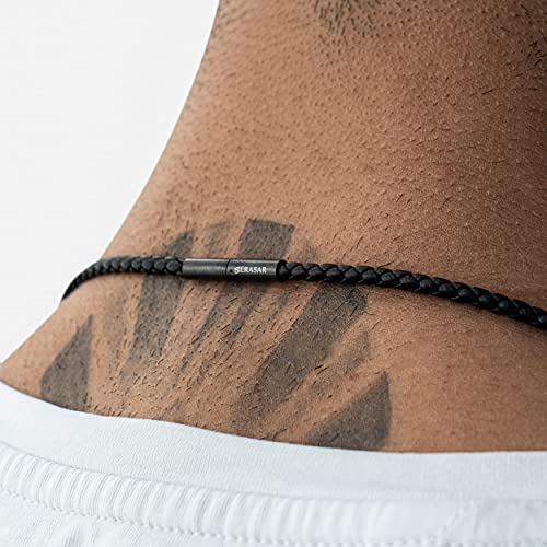Men's Leather Choker Necklace with Pendant