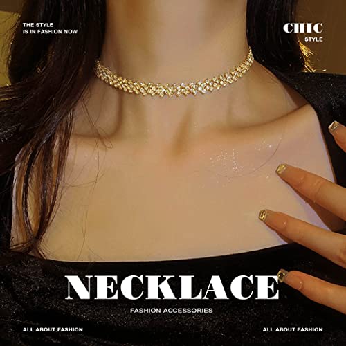 Gold Rhinestone Choker Necklace for Women and Girls