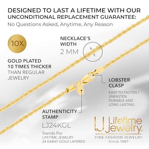 2mm Gold Rope Chain Necklace for Men & Women
