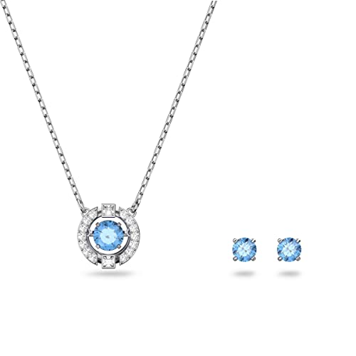 Swarovski Blue Crystal Pendant Necklace and Earrings Set