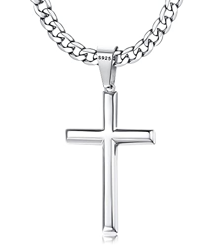Sterling Silver Beveled Edge Cross Necklace for All