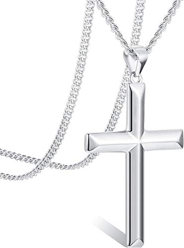 S925 Sterling Silver Cross Pendant Necklace 24" Chain