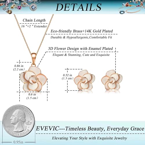 18K Gold Plated Rose Flower Necklace and Earrings