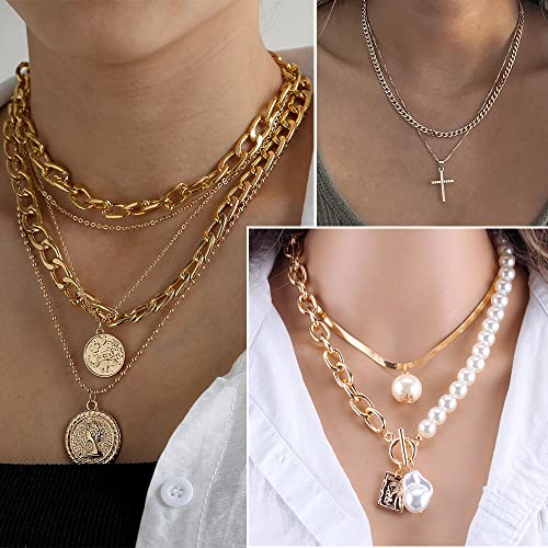 Multi-layered Gold Jewelry Set: Necklaces, Bracelets, Rings, Earrings
