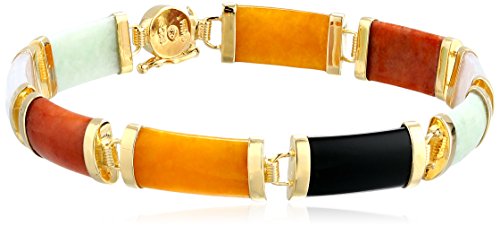 Multi-Colored Jade Noodle Link Bracelet in 18k Gold