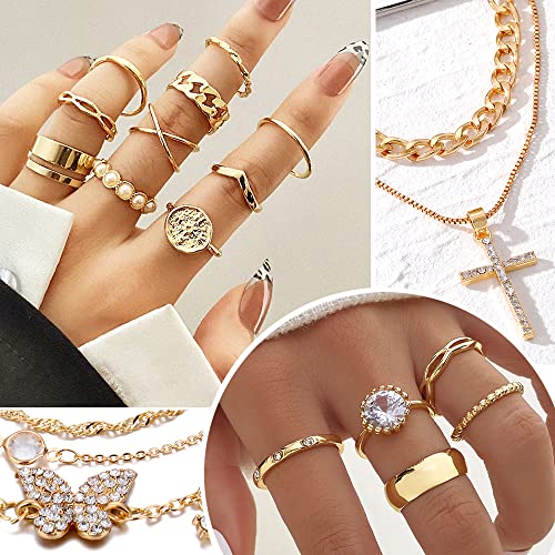 Multi-layered Gold Jewelry Set: Necklaces, Bracelets, Rings, Earrings