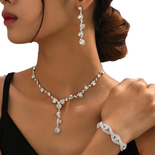 Rhinestone Silver Earrings Set for Women Party Prom