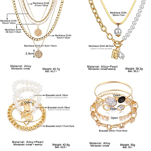 Multi-layered Gold Jewelry Set: Necklaces, Bracelets, Rings, Earrings
