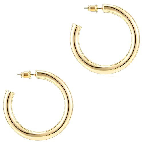 14K Gold Plated Chunky Open Hoop Earrings
