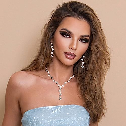 Rhinestone Silver Earrings Set for Women Party Prom