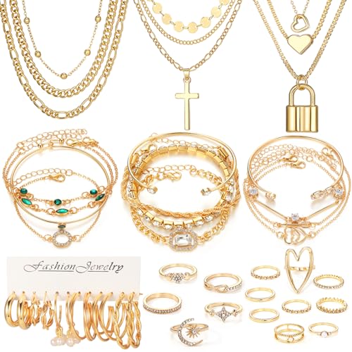 ZOVOLI Gold Jewelry Set: Earrings, Ring, Bracelet, Necklace