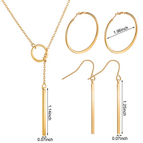 Gold Vertical Bar Necklace Earrings Cuff Bracelet Set