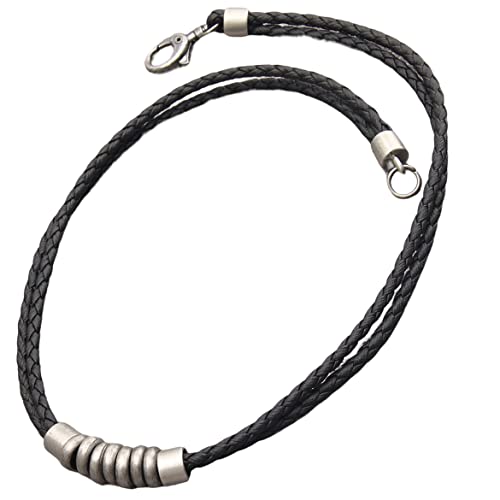 Vintage Braided Leather Choker Necklace with Beaded Pendant