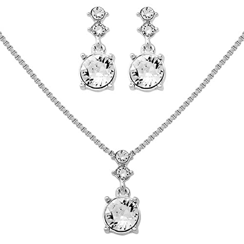 Silver-Tone Crystal Necklace and Earrings Set by Nine West