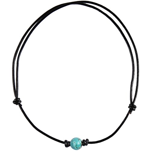 Turquoise Stone Choker Necklace on Black Leather
