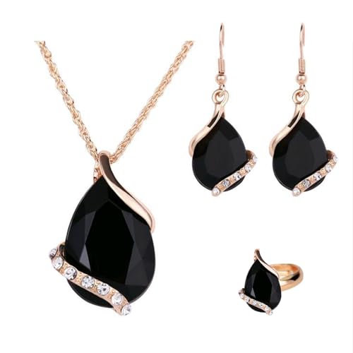 Black Crystal Pendant Necklace and Earring Set