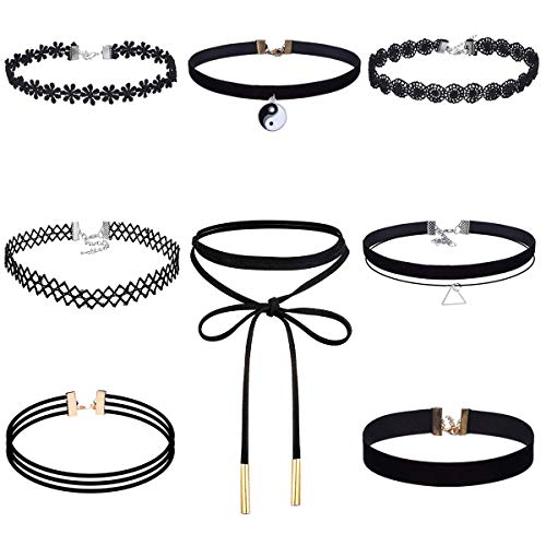 8-Piece Classic Black Velvet Choker Necklace Set