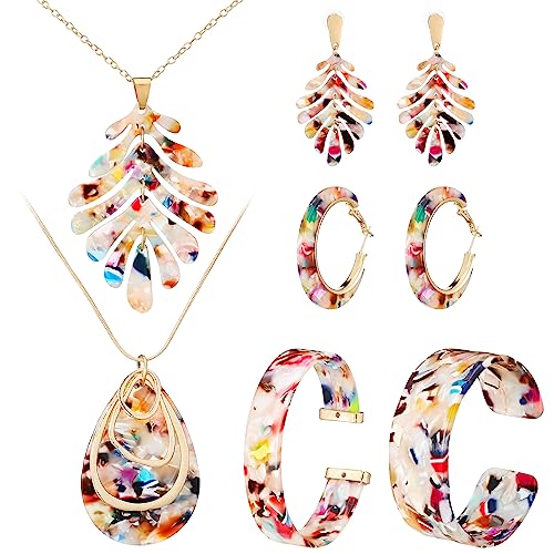 Colorful Acrylic Floral Necklace Bracelet Earrings Set ×2