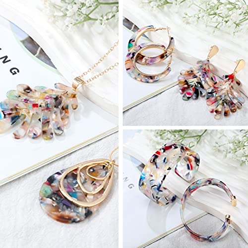 Colorful Acrylic Floral Necklace Bracelet Earrings Set ×2