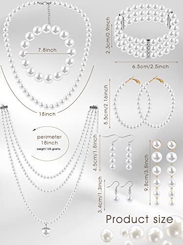 8-Piece Pearls Set: Necklace, Earrings, Bracelet for Women