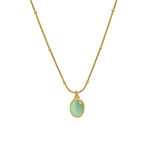 Green Opal Pendant Necklace with 18k Gold Chain