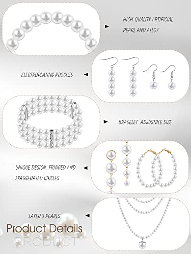 8-Piece Pearls Set: Necklace, Earrings, Bracelet for Women