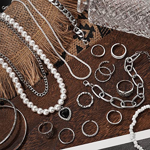 Silver Plated Jewelry Set - Necklaces, Bracelets, Rings
