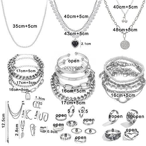 Silver Plated Jewelry Set - Necklaces, Bracelets, Rings