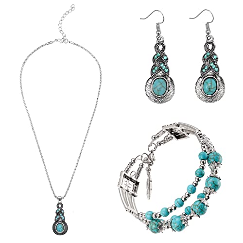 Western Turquoise Jewelry Set for Women, Vintage Style