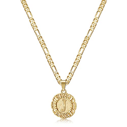 Personalized Gold Initial Pendant Necklace with Figaro Chain
