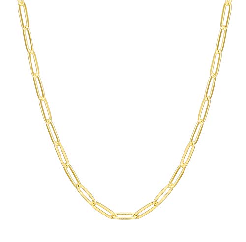 Adjustable Yellow Gold Paperclip Chain Necklace