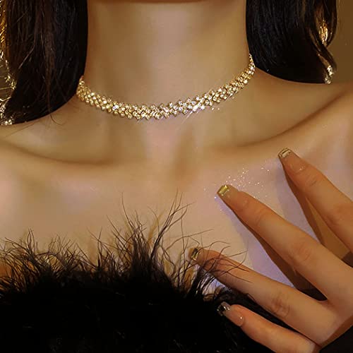 Gold Rhinestone Choker Necklace for Women and Girls