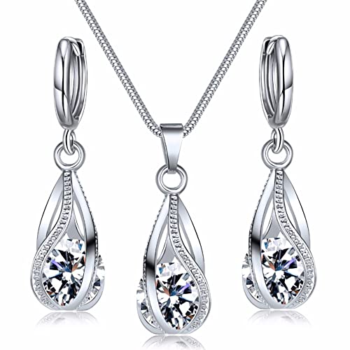 IFKM Silver Rhinestone Jewelry Set for Women/Girls (White)
