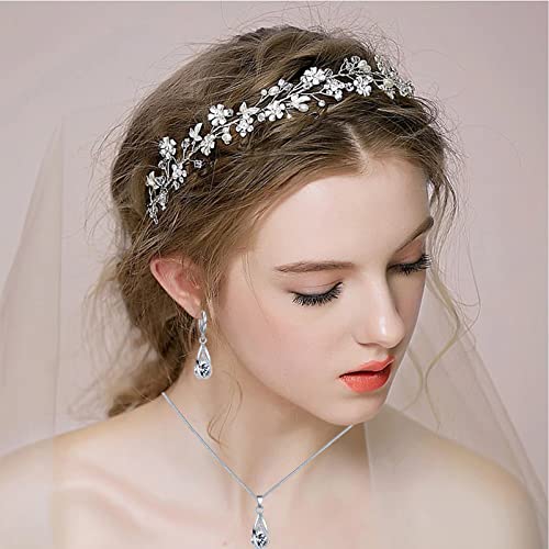 IFKM Silver Rhinestone Jewelry Set for Women/Girls (White)
