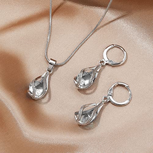 IFKM Silver Rhinestone Jewelry Set for Women/Girls (White)