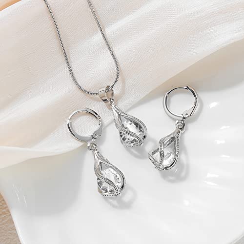 IFKM Silver Rhinestone Jewelry Set for Women/Girls (White)