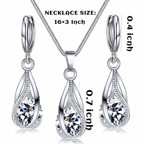 IFKM Silver Rhinestone Jewelry Set for Women/Girls (White)
