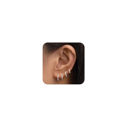 Silver Hoop Earrings Set: 4 Pairs for Women