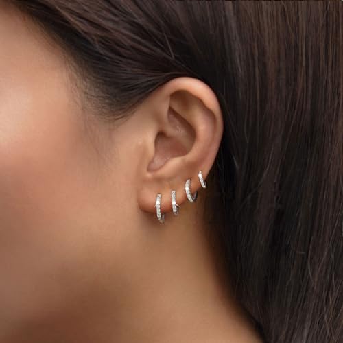 Silver Hoop Earrings Set: 4 Pairs for Women