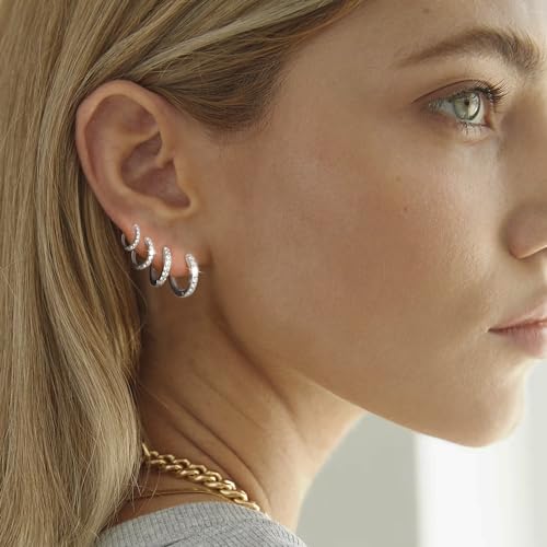 Silver Hoop Earrings Set: 4 Pairs for Women