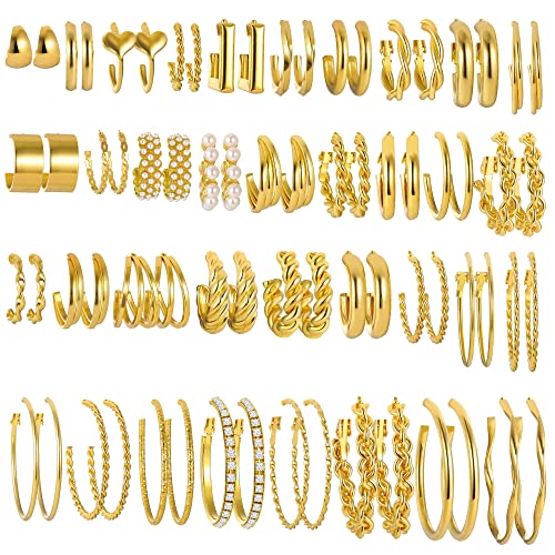 36 Pairs Gold Hoop Earrings Set - Fashion Jewelry