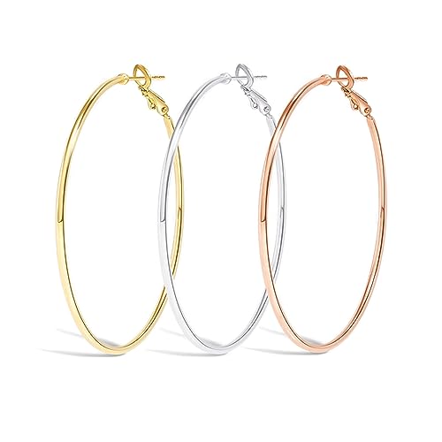 Golden Hoop Earrings Set for Women, 3 Colors
