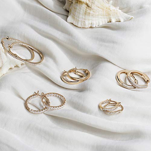 14K Gold Plated Cubic Zirconia Hoop Earrings
