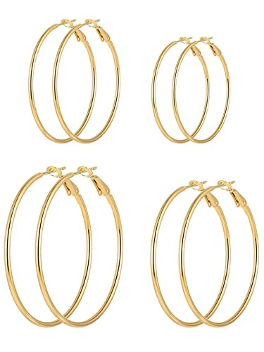 Gold Plated Large Hoop Earrings Set - Hypoallergenic