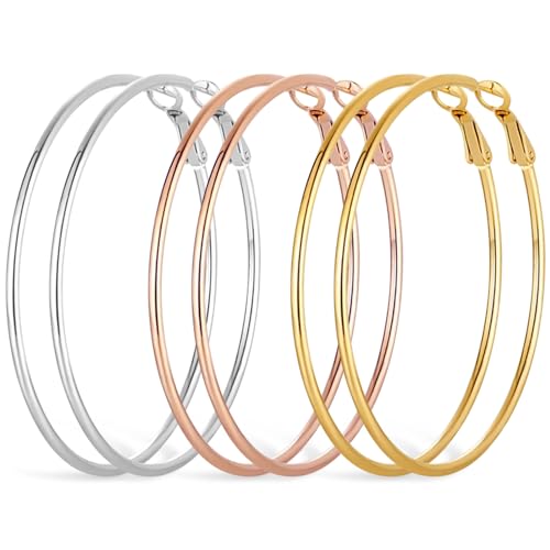 3 Pairs XL Gold Hoop Earrings Set for Women