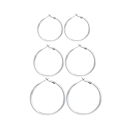 Silver and White Gold Plated Big Hoop Earrings Set