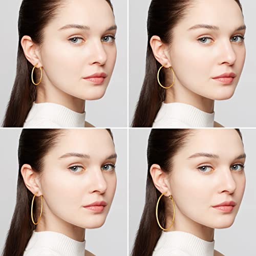 Gold Plated Large Hoop Earrings Set - Hypoallergenic