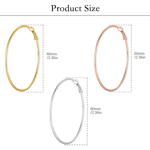 3 Pairs XL Gold Hoop Earrings Set for Women