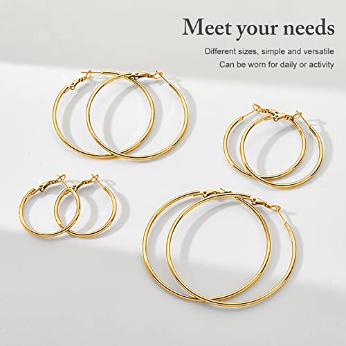 Gold Plated Large Hoop Earrings Set - Hypoallergenic
