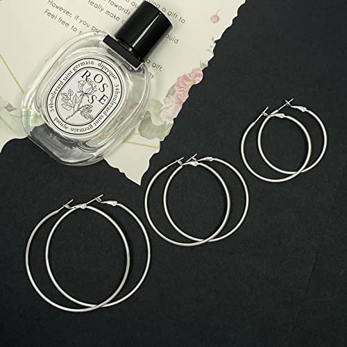 Silver and White Gold Plated Big Hoop Earrings Set